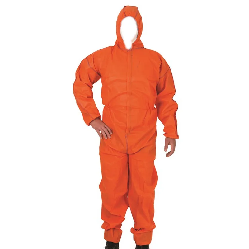 Medium Hazmat disposable coverall Suit for Industrial Safety with Hood and Boots Zipped Up Serge Seam