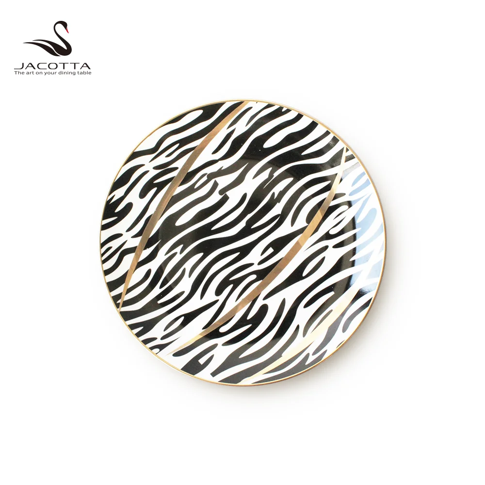 Black and white bone china plates  used for restaurant dishes ceramic plate