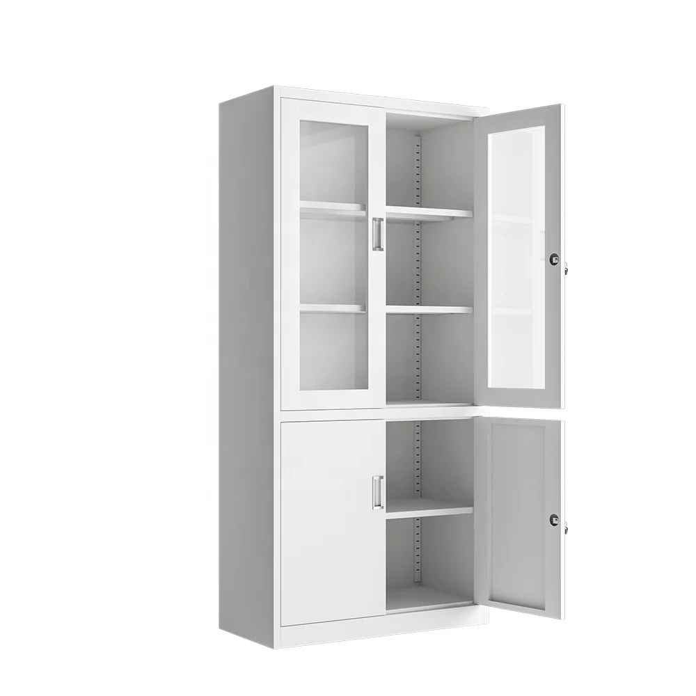 Wholesale Office Filing Cupboard 2 Glass Door Steel  panel  Filing Cabinet with Adjustable Shelves
