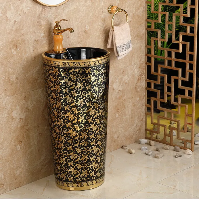 KD-01GPD Set Customized Golden Design Tangshan Sunrise Ceramic Toilets Black Color Glazed Ceramic One Piece Toilet with Basin