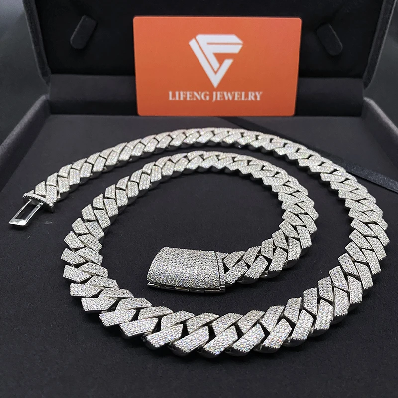 Hip-Hop Iced Out Moissanite Cuban Link Chain  White Gold Plated 15mm Diamond Fashion Jewelry Necklace