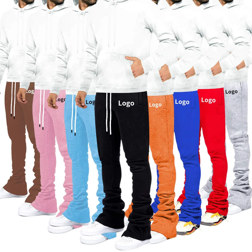 Streetwear Flare Stacked Pant Men Solid Color Pants Sweatpants Stacked Pants