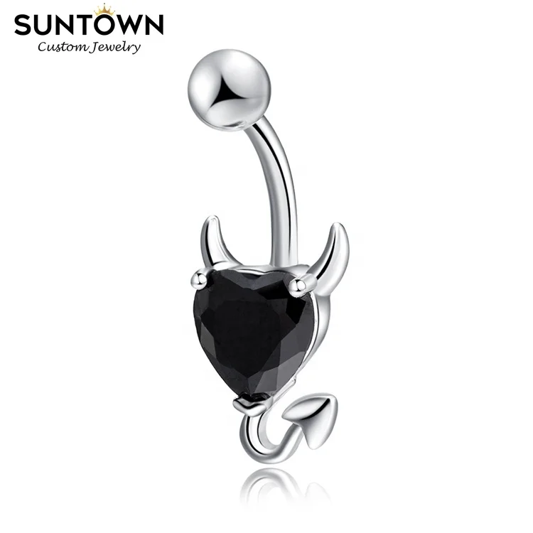  Suntown пикантные женские украшения для пирсинга 316l хирургической стали живота Бары пупка Кольца пирсинг дьявол в форме сердца с украшением виде кристаллов