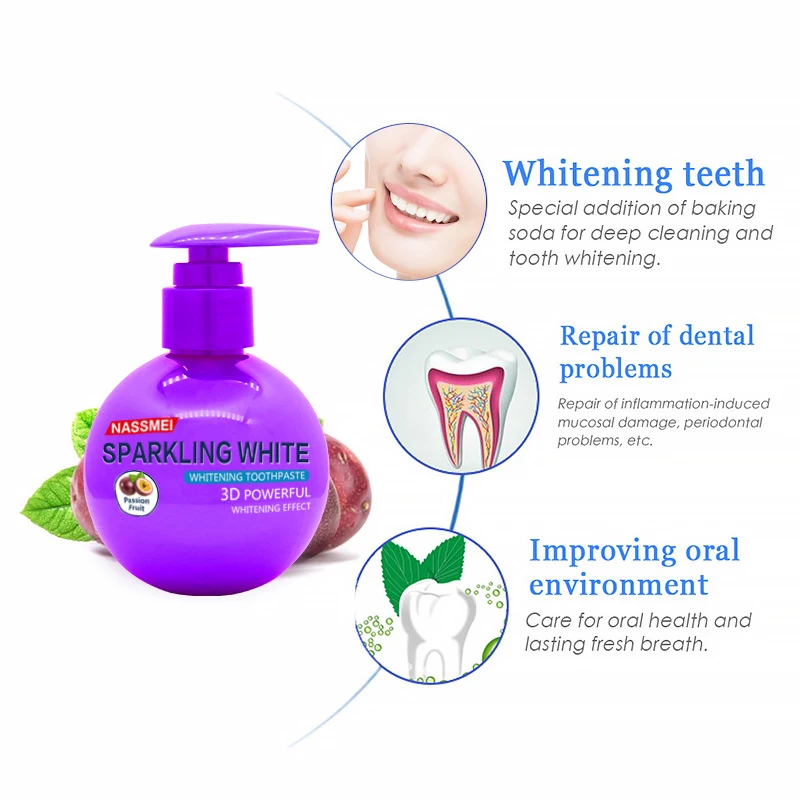 Blueberry Passion Rambutan Fruit Baking Soda Press Toothpaste Whiten Teeth Reduce Yellow Calculus Oral Care Toothpaste