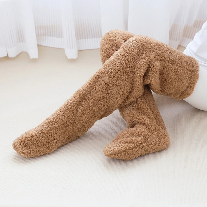 Unisex Indoor Over Knee High Winter Fleece Sock plush Long Warm Fluffy Fuzzy socks