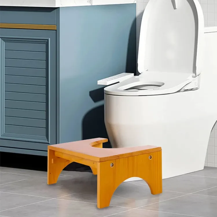 Bamboo Toilet Stool Non-Slip Squatting Toilet Step Stool Bamboo Wooden Poop Stool for Bathroom