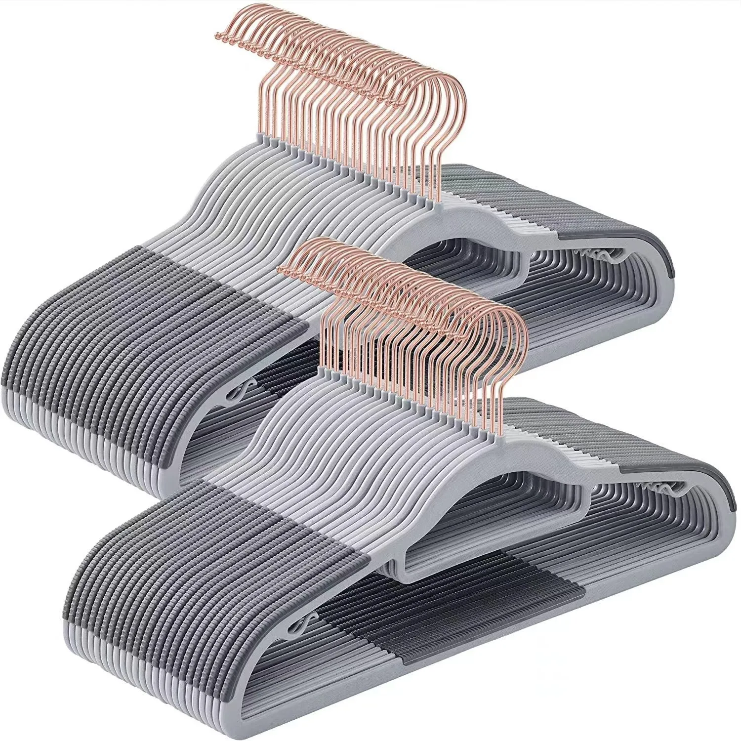 Wholesale flocked Space Save Durable Grey non slip Hangers Standard Notched Plastic Hanger Clothing Store Shirt hanger