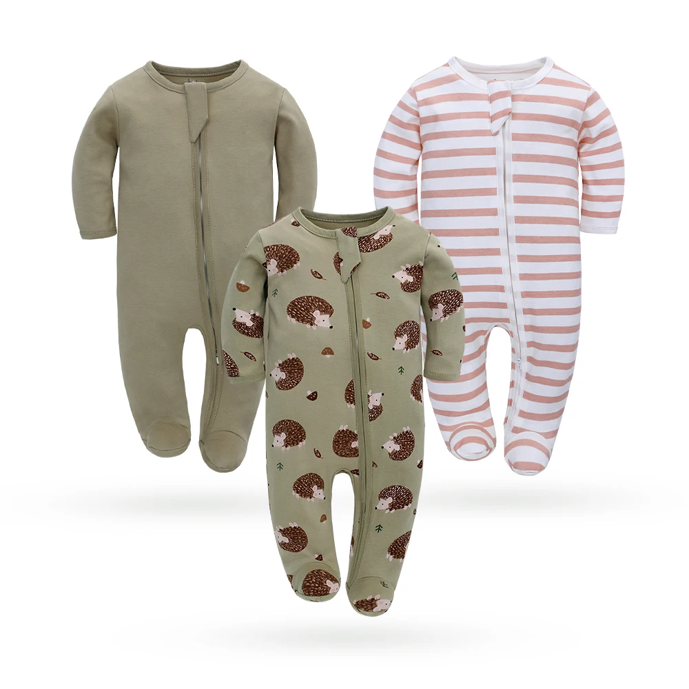 High Quality newborn Clothing  baby rompers with zipper 100% cotton long sleeve baby pajamas leg covered  baby clothes