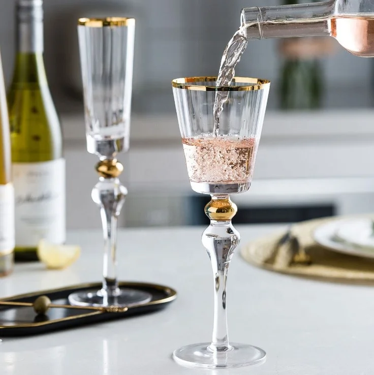 10 OZ Clear Gold Bead Red Wine Glass with Gold Rim