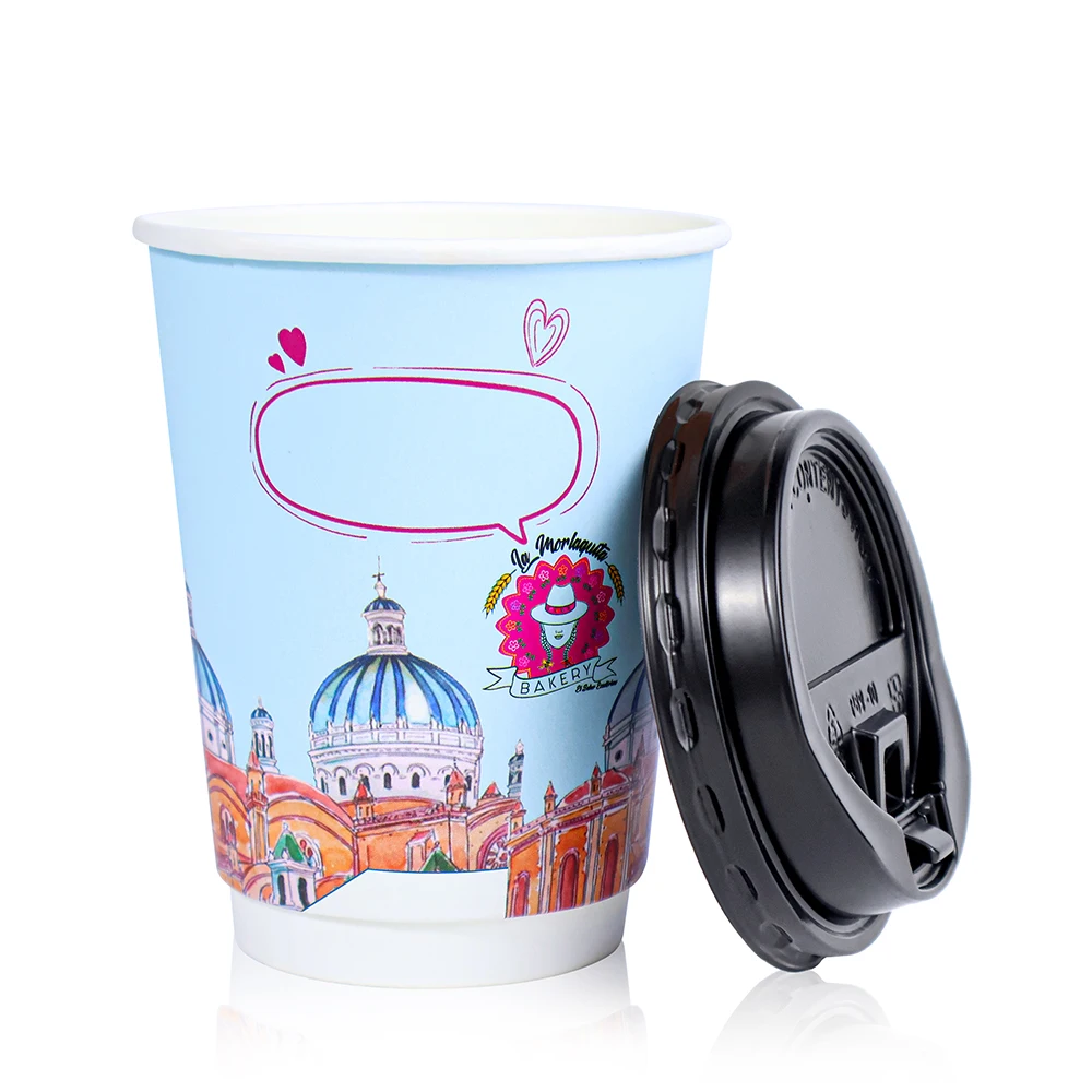 ZJPACK Recyclable custom disposable cups double wall coffee cups with lid custom size take away coffee cup