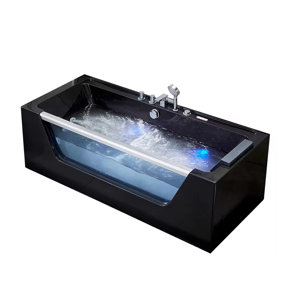 New design hot sale luxury black glass big massage acrylic whirlpool bath tubs bathtubs for adult