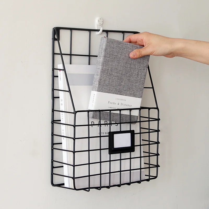 Iron mesh book and newspaper rack, home wall decoration, wall newspaper and magazine storage bookshelf