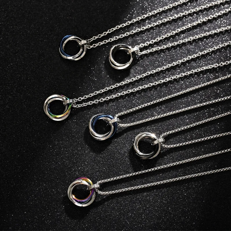 High Quality Personality Three Ring Stainless steel Pendant Luxury Round Pendant Necklace For Men