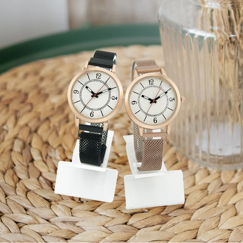 Luxury 2pcs Set Women Watches Rose Gold Bracelet Mesh Rhinestones Magnet Quartz  Ladies Female Numerals Watch