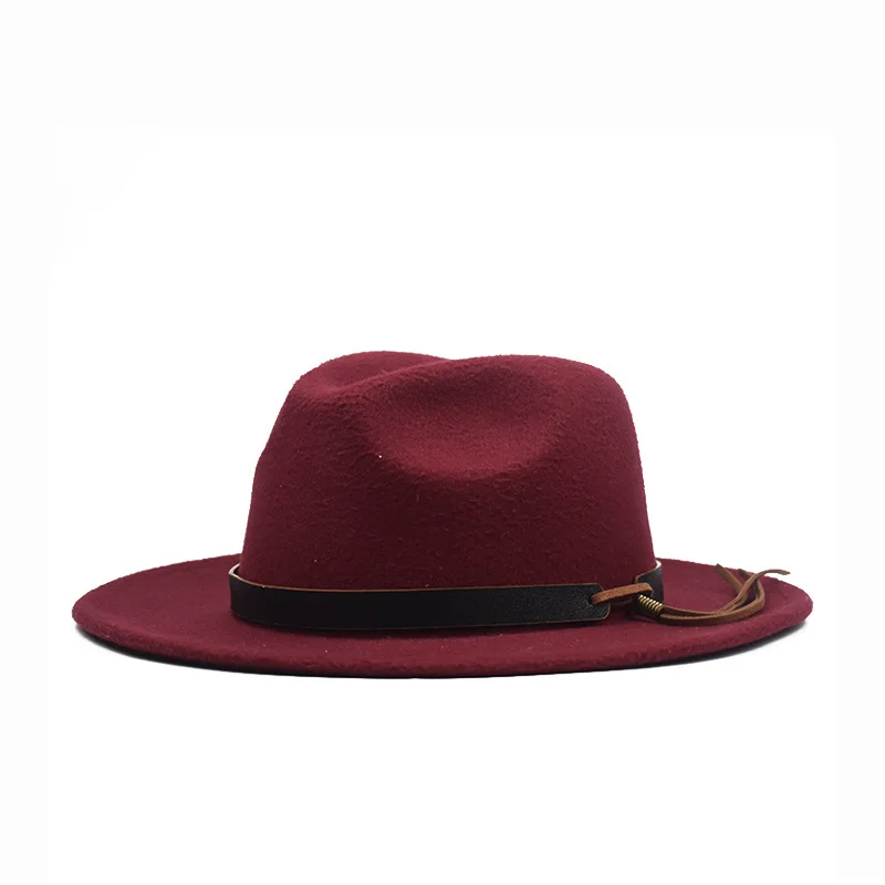 Шляпа Федора с широкими полями для мужчин и женщин, повседневная Шапка цвета хаки из шерсти, однотонная модная Федора с широкими полями, черная, на осень