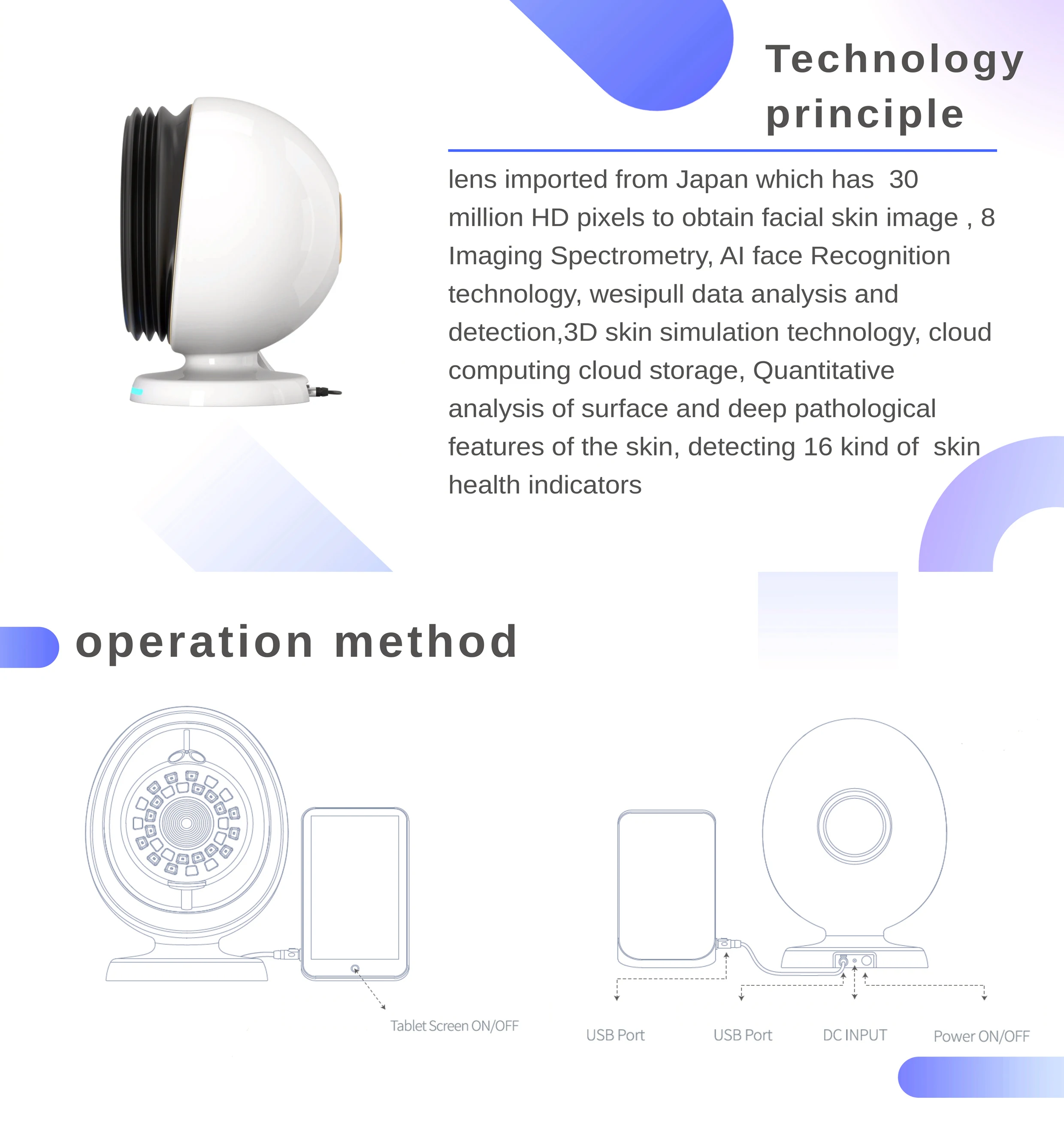 8 light spectrum 3D Magic Mirror Skin Analyzer machine