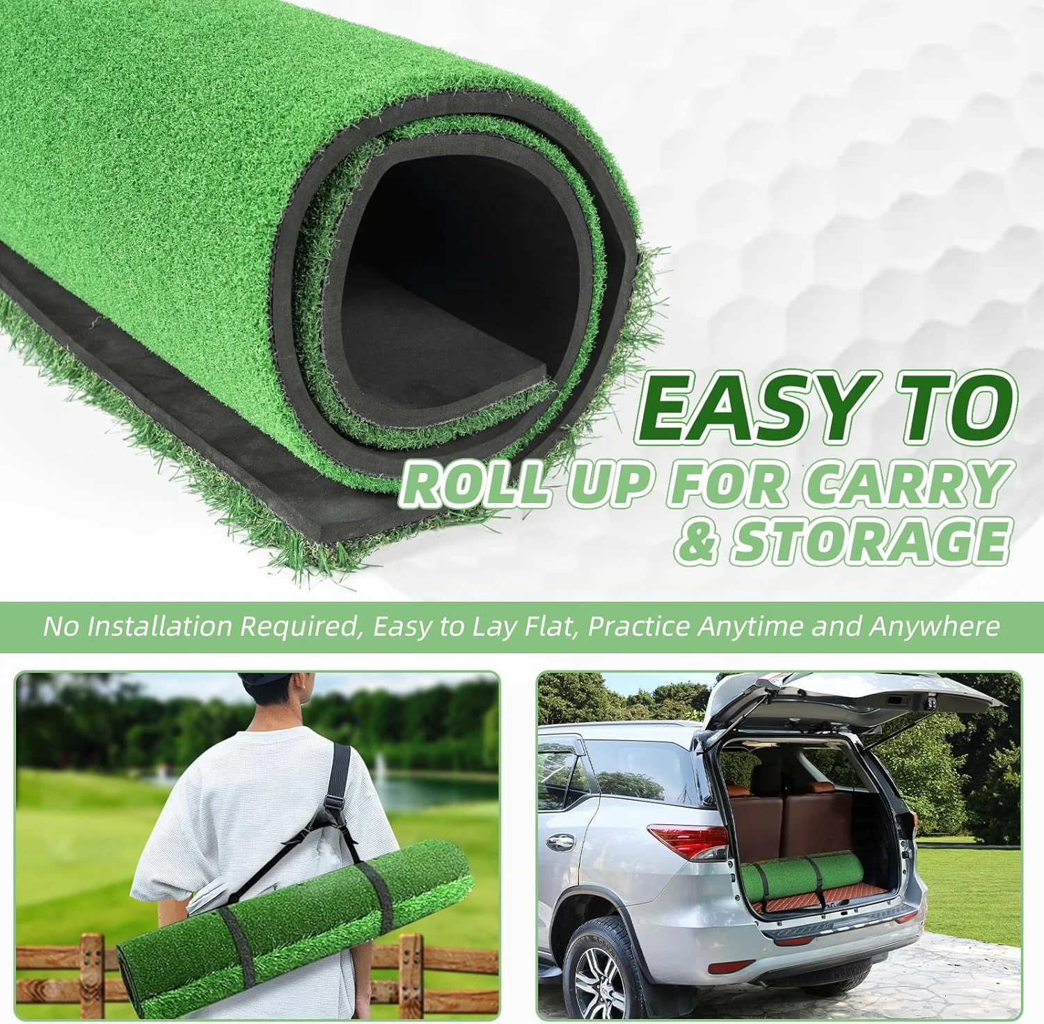 5 * 4ft Thickened Golf Practice Mat with 4 Turfs Inserted Replaceable,for Indoor Outdoor Swing,Driving,Chipping Training