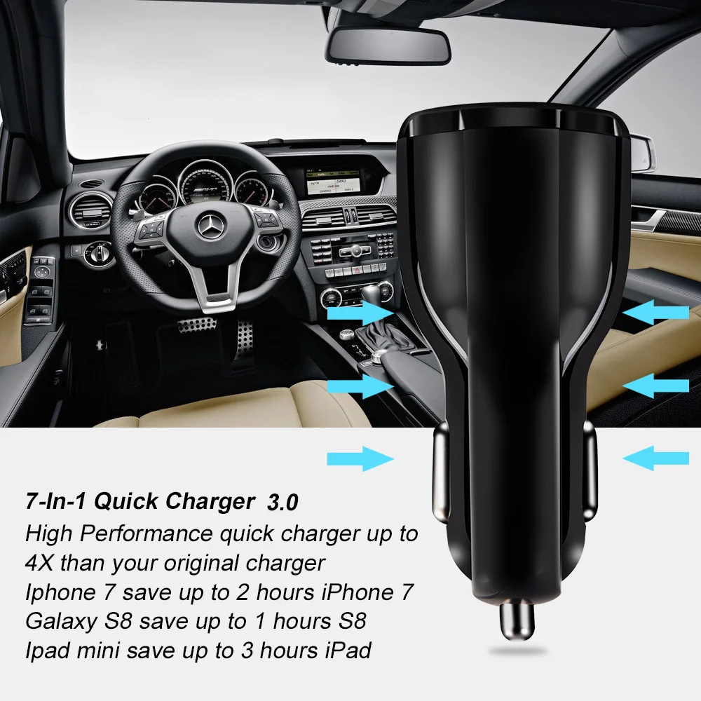 Коммерческий оптовый Быстрый 12v двойной usb QC 3 0 портативный автомобильный мобильный адаптер батареи в автомобиле 2 быстрое зарядное устройство для