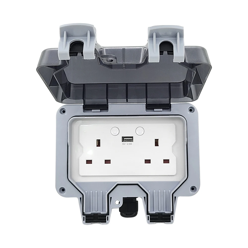 220V UK switch outlets box Outdoor waterproof IP65 smart wifi ble tuya app remote control sockets