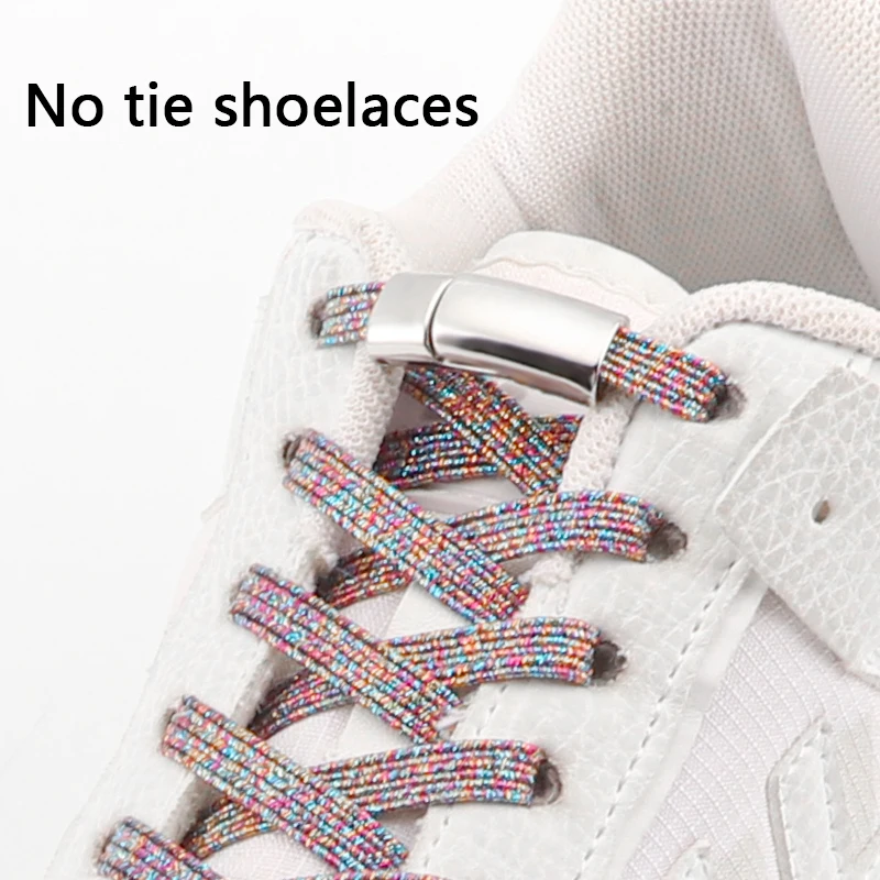 No Tie Shoe Laces For Sneakers Metal Lock Magnetic Shoelaces Elastic Colour Easy installation Lazy Shoes Lace Accessories