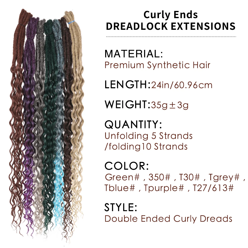 24 Inch Curly Double Ends African Ombre Dread Lock Crochet Braids Wavy Handmade Artificial Dreadlocks Hair Extensions For Women