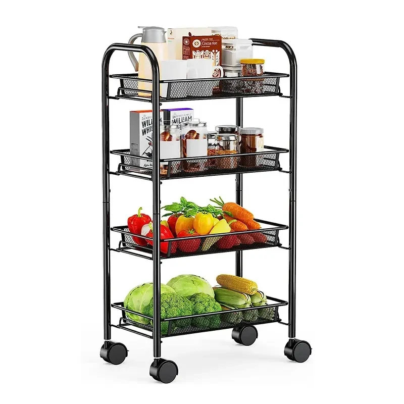 Rotating Storage Baskets Rack Stackable Metal Kitchen Organizer Cube Fruit Vegetable Organizer Trolley Cart Storage Shelf