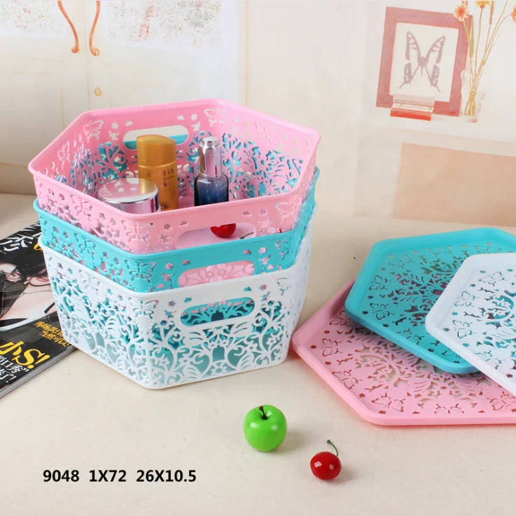 Stackable plastic storage basket with lid of cloth toys tool book Organizer