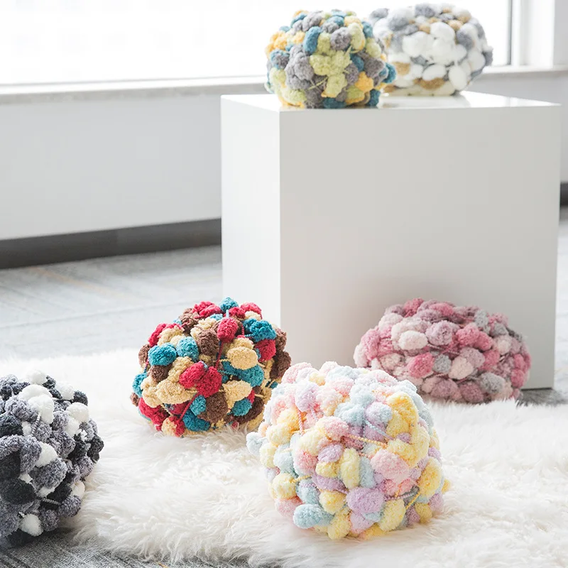 New style soft  plush continous multicolor polyester velvet yarn chenille chunky Pomp-A-Doodle yarn