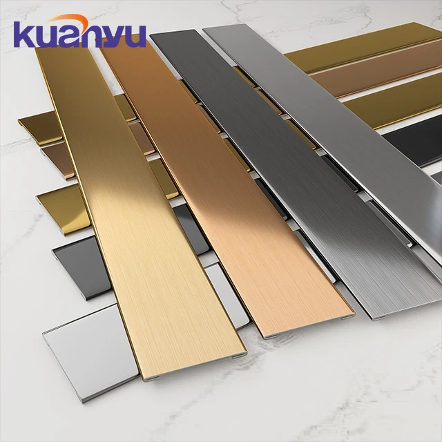 Wall Decoration Flat Gold Strip Stainless Steel Metal Polished Tile Edge Trim Strip For Room Decoration