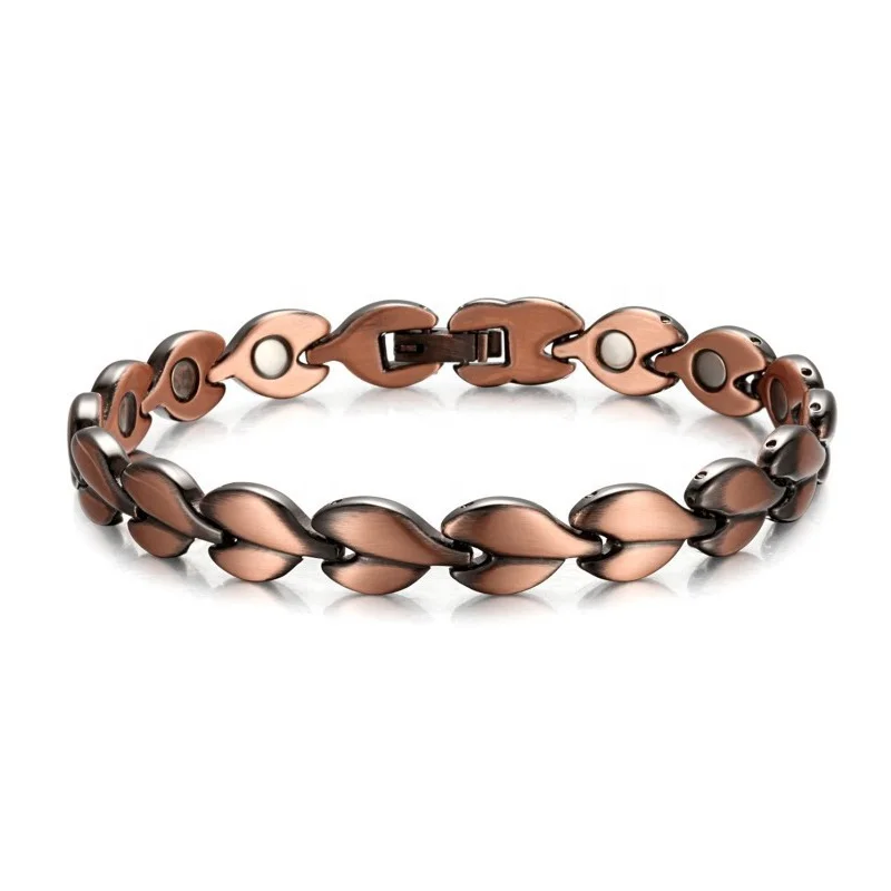 Higher quality pure copper magnet bracelet golden plated copper magnetic bracelet love therapy energy bracelet customized