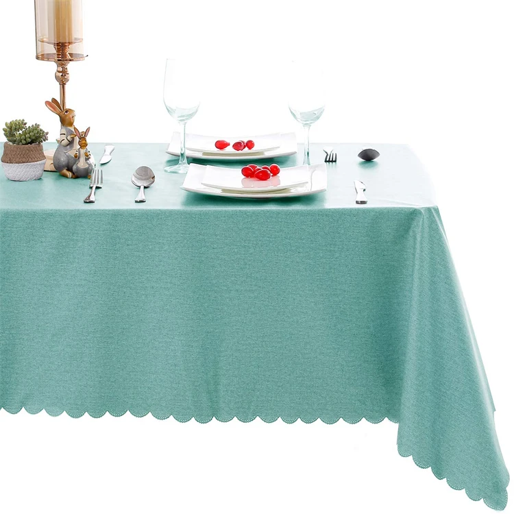 
2021 dining room teal color style stain resistant waterproof household eco-friendly PVC/PEVA+non woven oil table cloth 