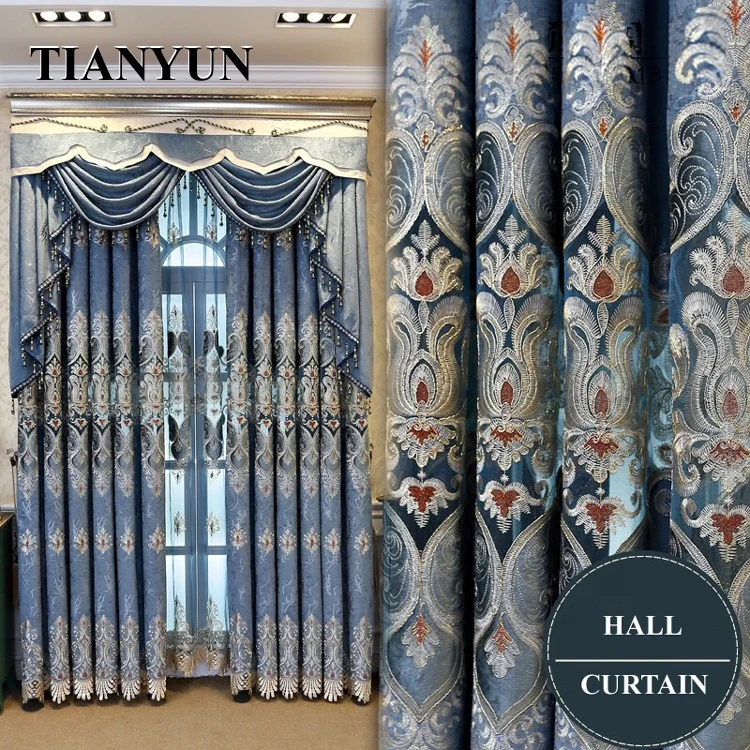 Европейские королевские Роскошные занавески для окна затемняющие синего цвета гостиной