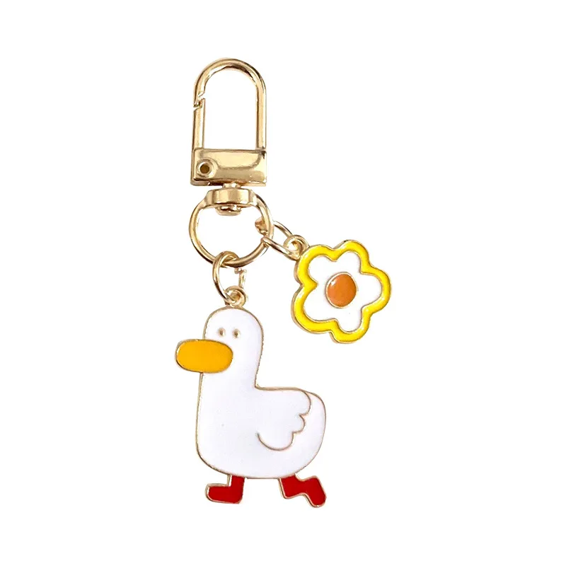 Refueling Duck Keychain Exquisite Metal Lucky Flower Small Gift U Disk Airpods Pen Bag Book Bag Pendant