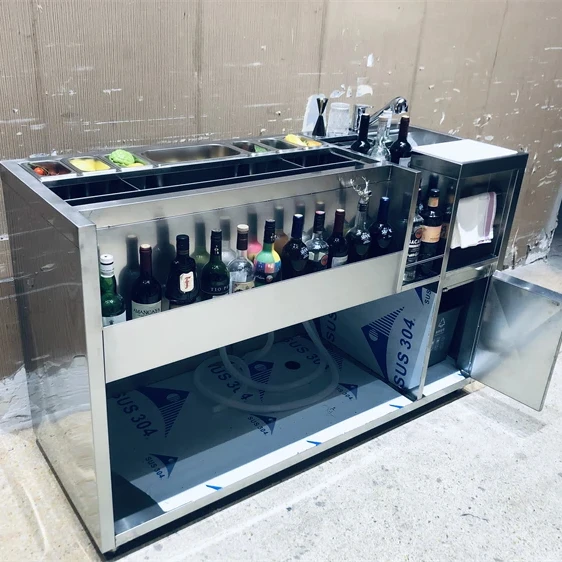 160cm Standard Set bar Table Professional Modular Barman Work Station Sink Ice Tray Efficient bar Built