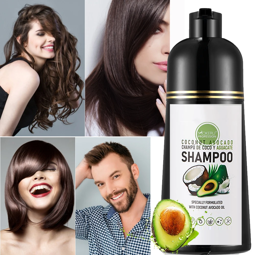 Accept Customize Logo Mokeru 500ml Natural Plant Coconut Oil Avocado Hair Dye Shampoo For Covering Gray Hair Shampoo