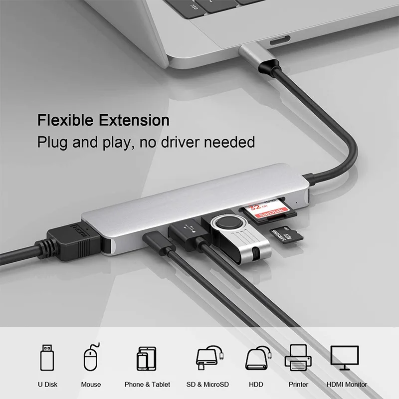 6 в 1 док-станция Тип USB-C к порту USB 3 0 PD надежная цифровая карта памяти SD карты HDTV конвертер
