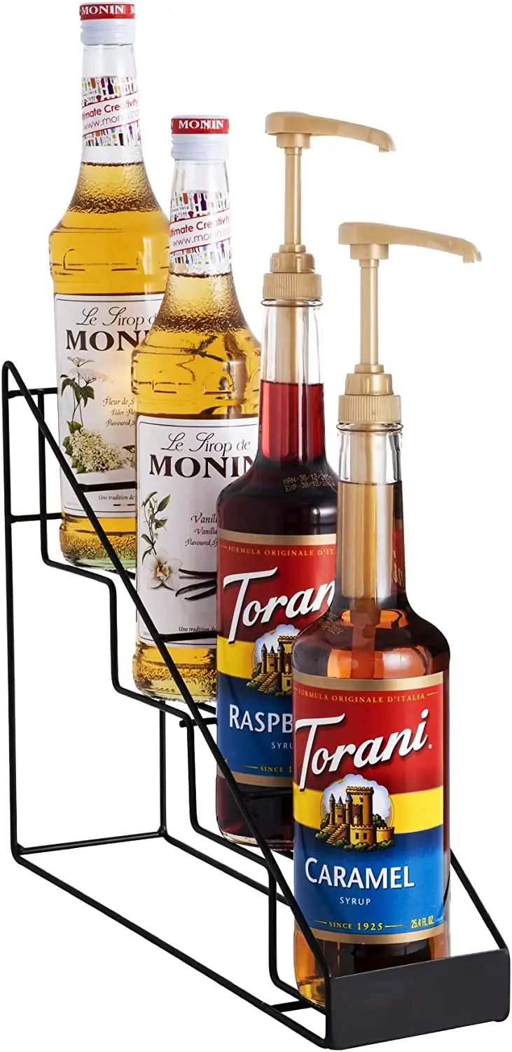 Coffee Syrup Rack for Coffee Bar Accessories Fits with Torani and Monin Syrup Coffee Bar Organizer Holds 4 Bottles