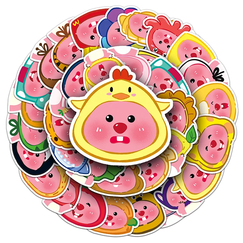 50 PCS Factory Hot Sale Decoration PVC Stickers Little Pink Beaver Waterproof Custom Anime Cartoon Loopy Head Sticker