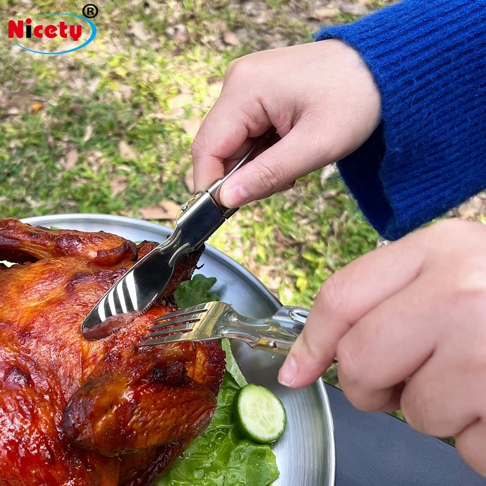 Складные столовые приборы из нержавеющей стали для кемпинга складная вилка ложка нож-вилка