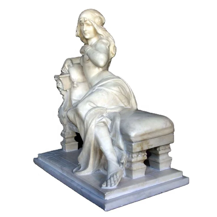 Красивая эротическая голая статуя сидящая на скамье элегантная каменная Обнаженная женщина скульптура