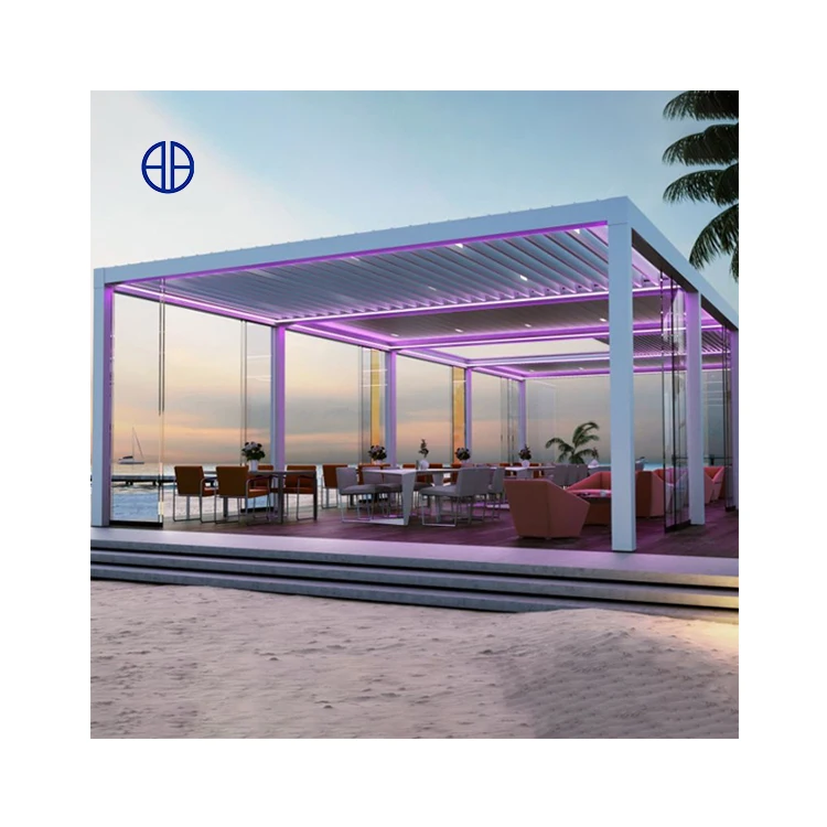 Outdoor Electric Opening Pergola Roof Intelligent Louvered Pavilion Luxury Outdoor Patio Pergola