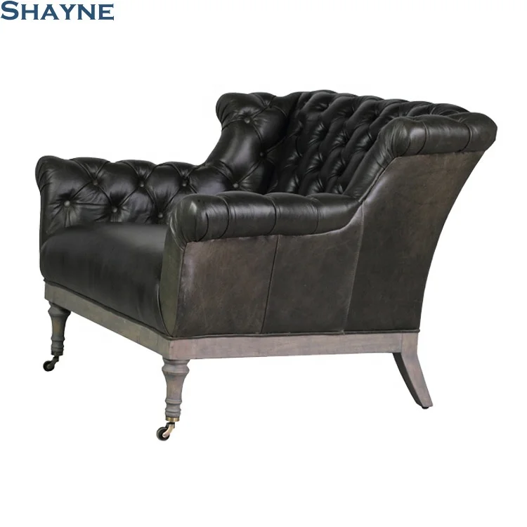 Shayne ODM Chair Upholstery High-end Customize Living Room 18th-century French Genuine Leather Tufted Chesterfield Sofa