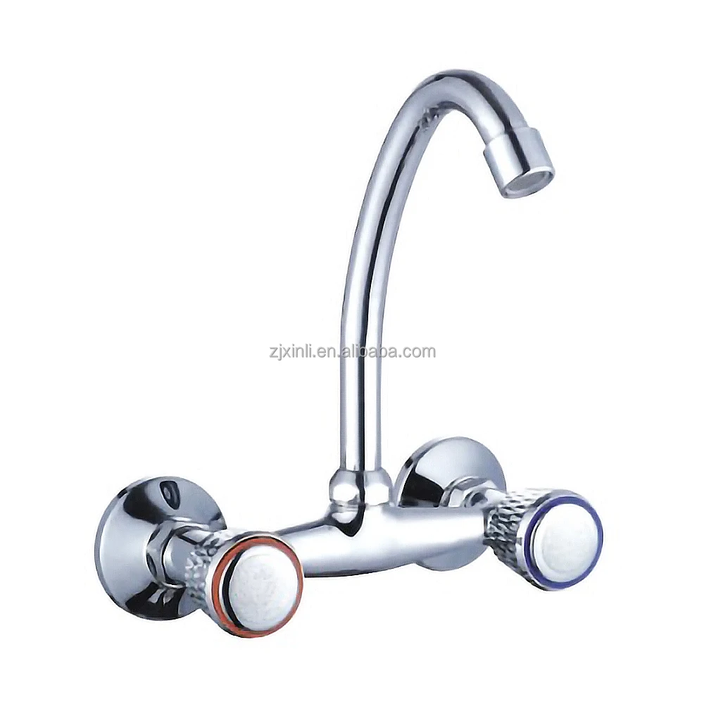 X9917K5 Wall Mounted Chrome Finish Of Double Lever Zinc Kitchen Sink Tap