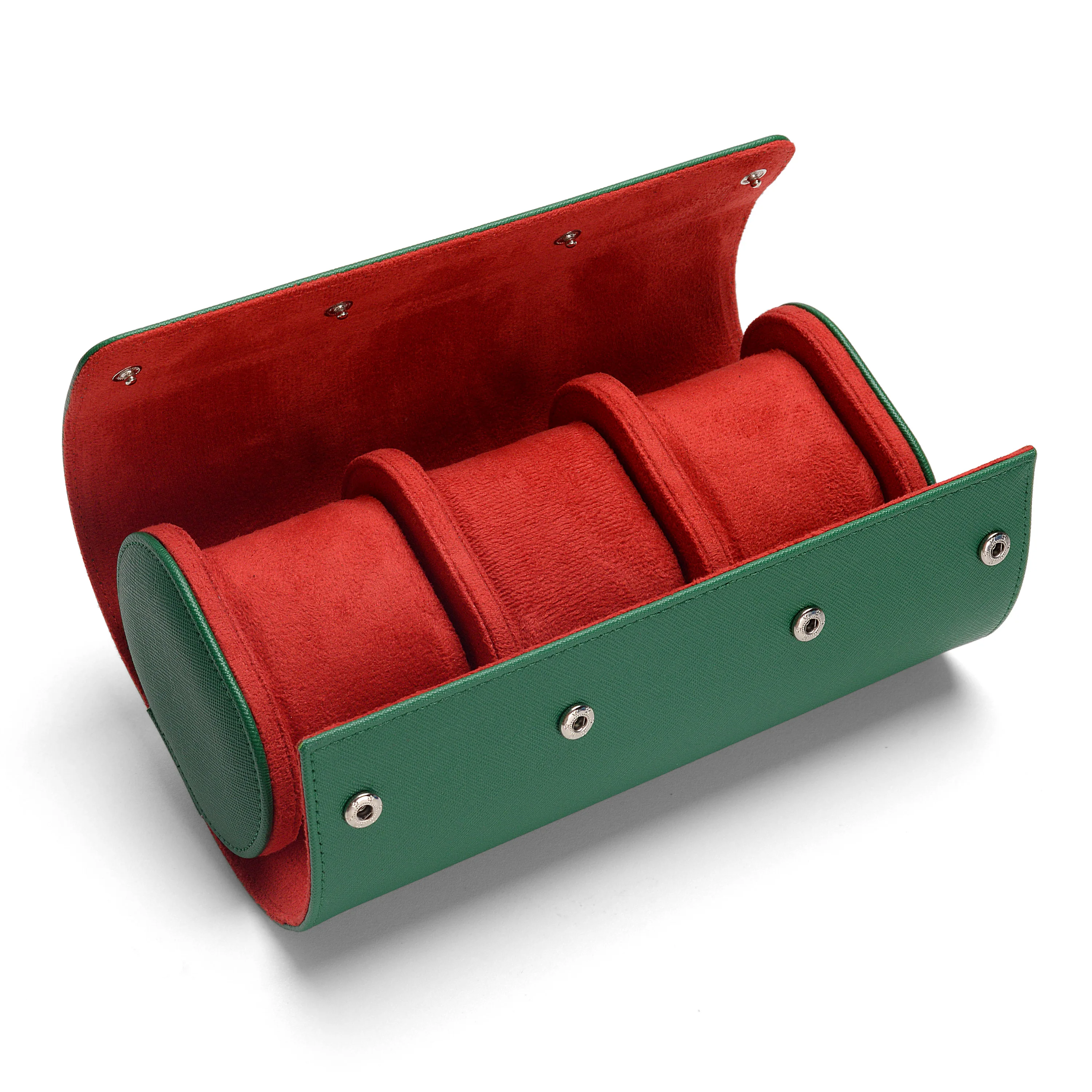 Classic Red Green Color Scheme Dignified Elegant 3 Slots Watch Case With Button British Style Noble Watch Display Roll Case