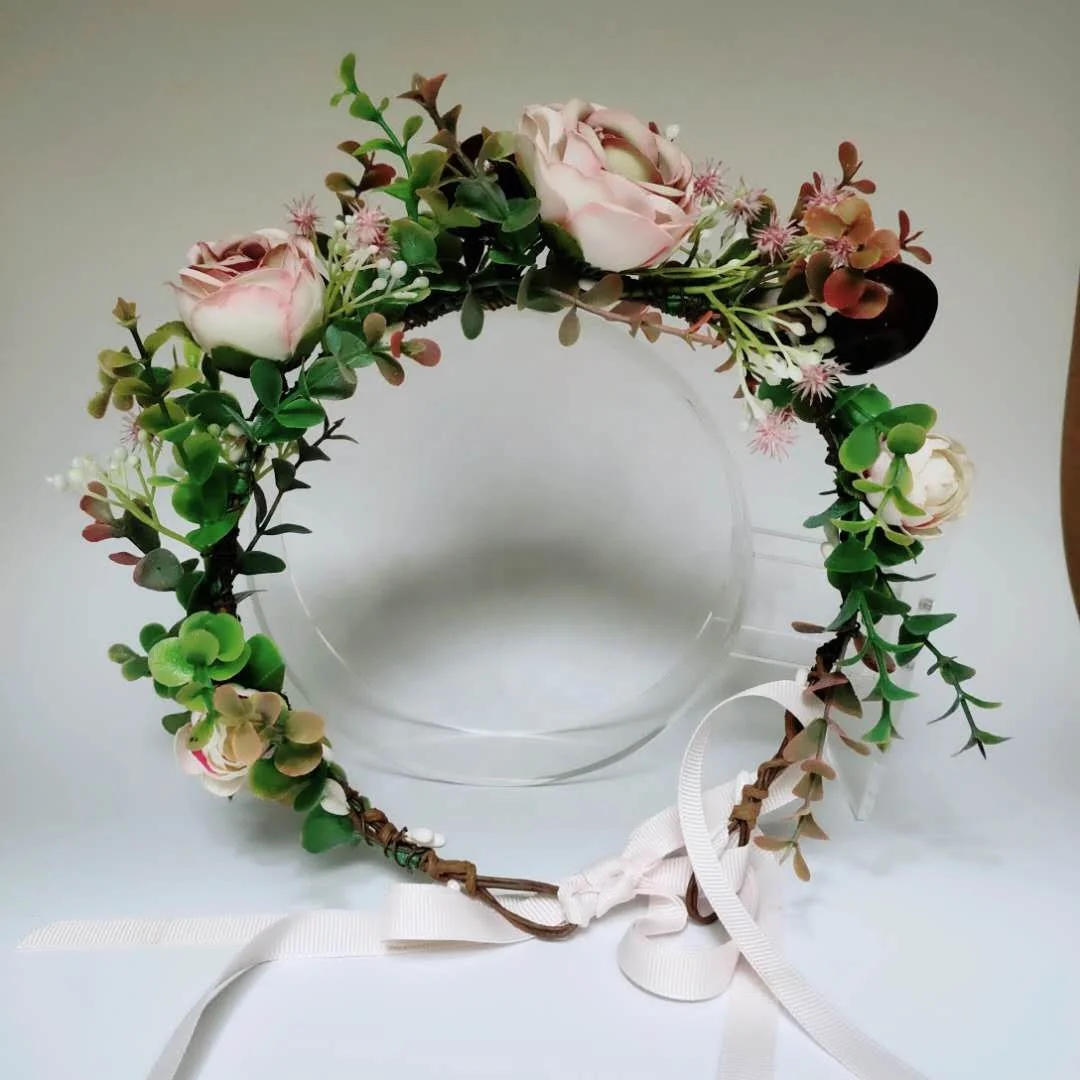 Wholesale Kid Hair Accessories Adjustable Fabric Wedding Wreath Crown,Decorative Artificial Rose Flower Headband For Girl