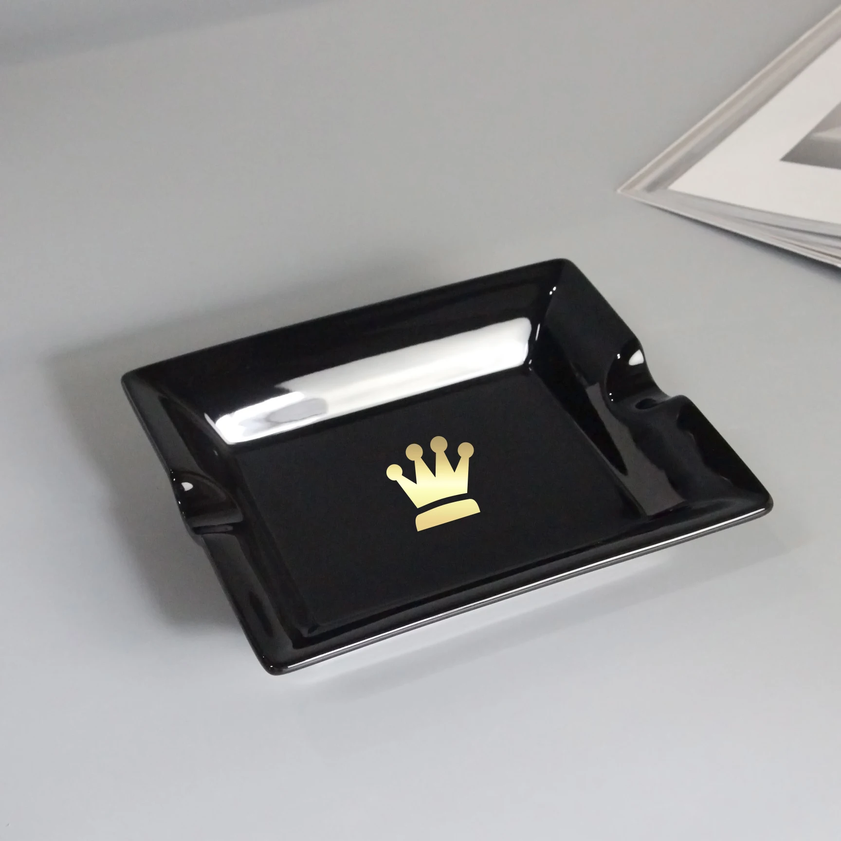 Ceramic ashtray cigar custom design Rectangular black luxury style Smoking accessory as gift Shop online