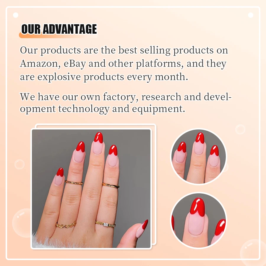 Faux Ongles Factory Suppliers  Wholesale Price Salon Quality Valentine Design  Red French Oval Shape  Trending Press On Nails