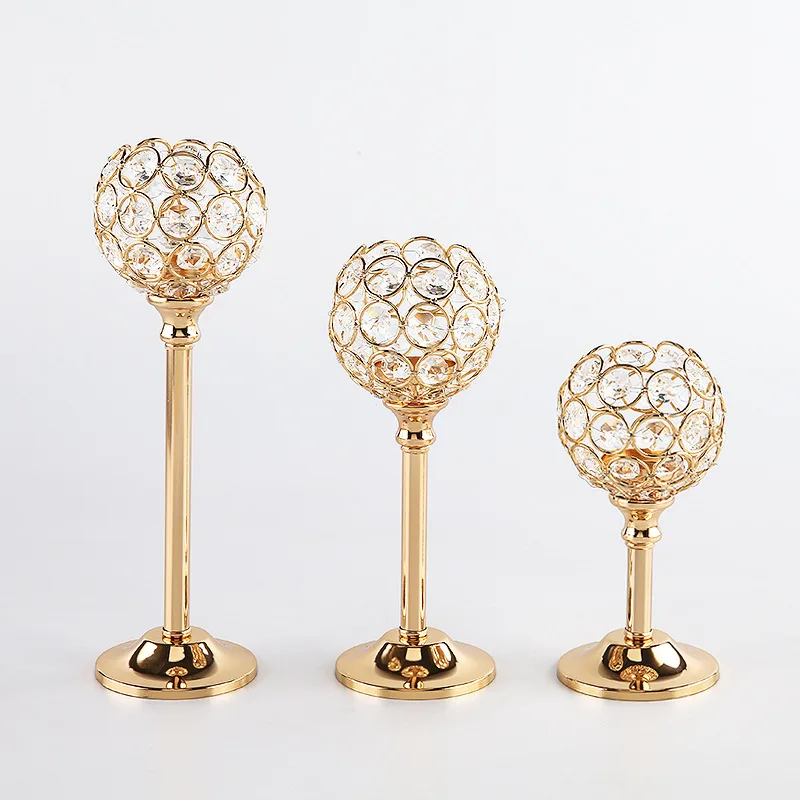Home Decor Gold Glass Candlestick Stand Silver Metal Crystal Candle Holders For Wedding Table