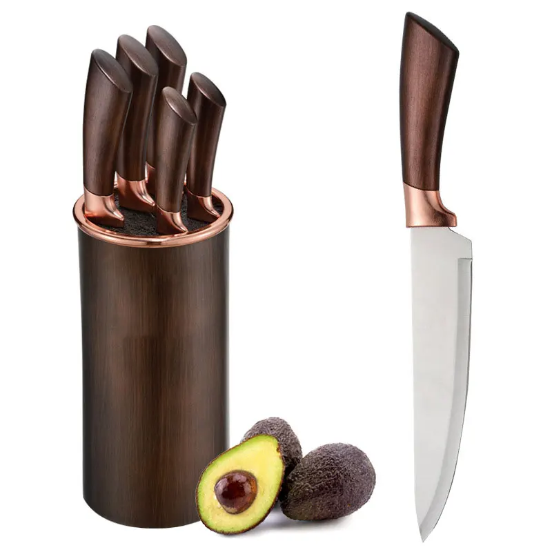 2024 Hot Sale Professional 6pcs Slicer Stainless Steel Chef Knife Sets With Round Block Kitchen Knife