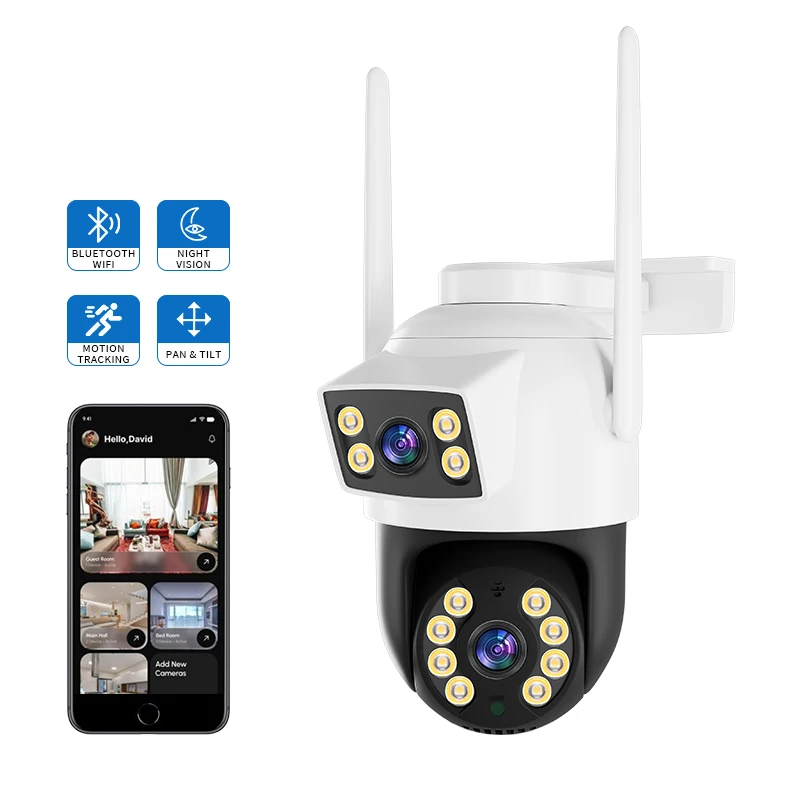 ICsee Dual Lens Ptz security Camera 1080p Cctv Street Light With Outdoor Dual Lens Wireless security Camera